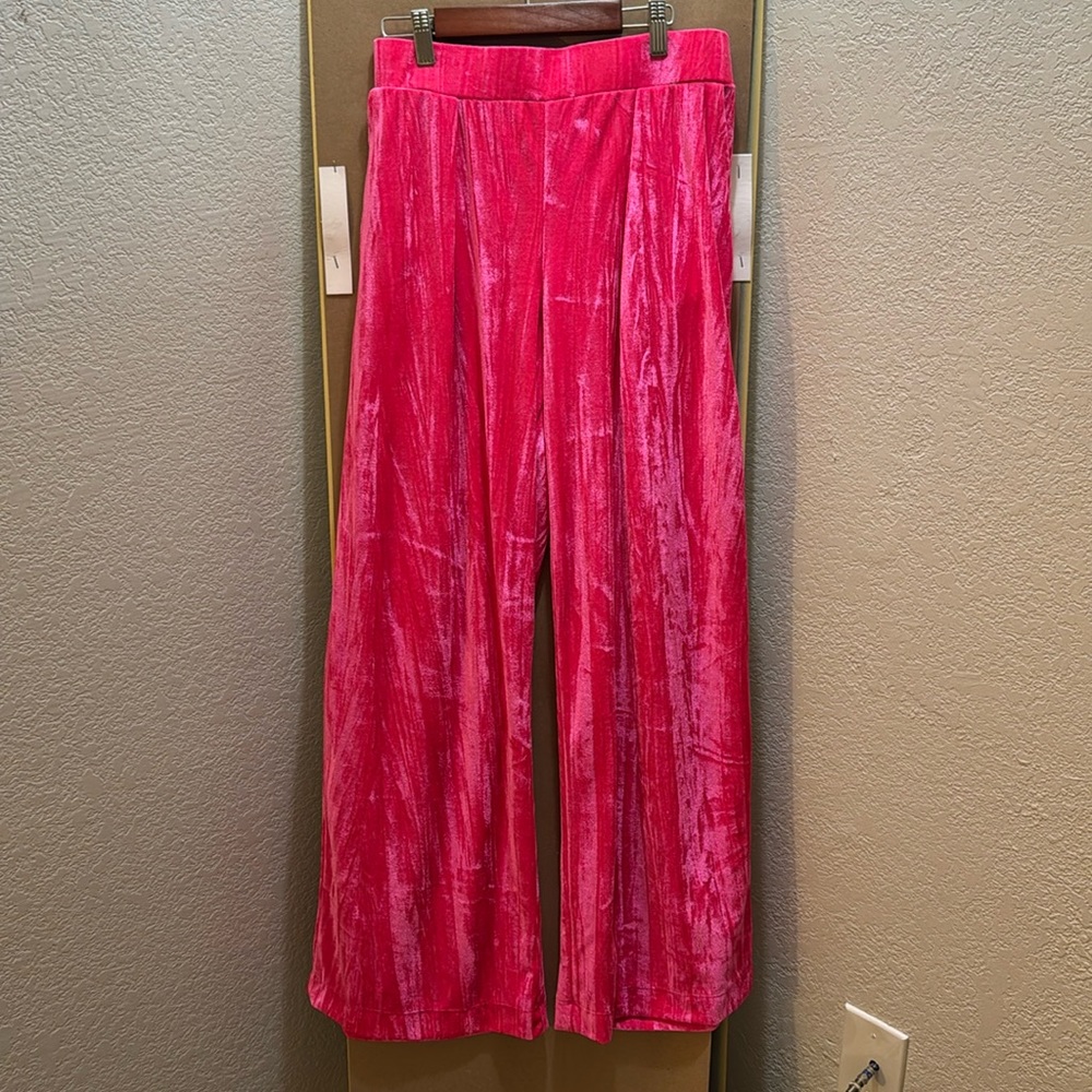 A New Day Velour Velvet Hot Pink Wide Leg Pants Size M